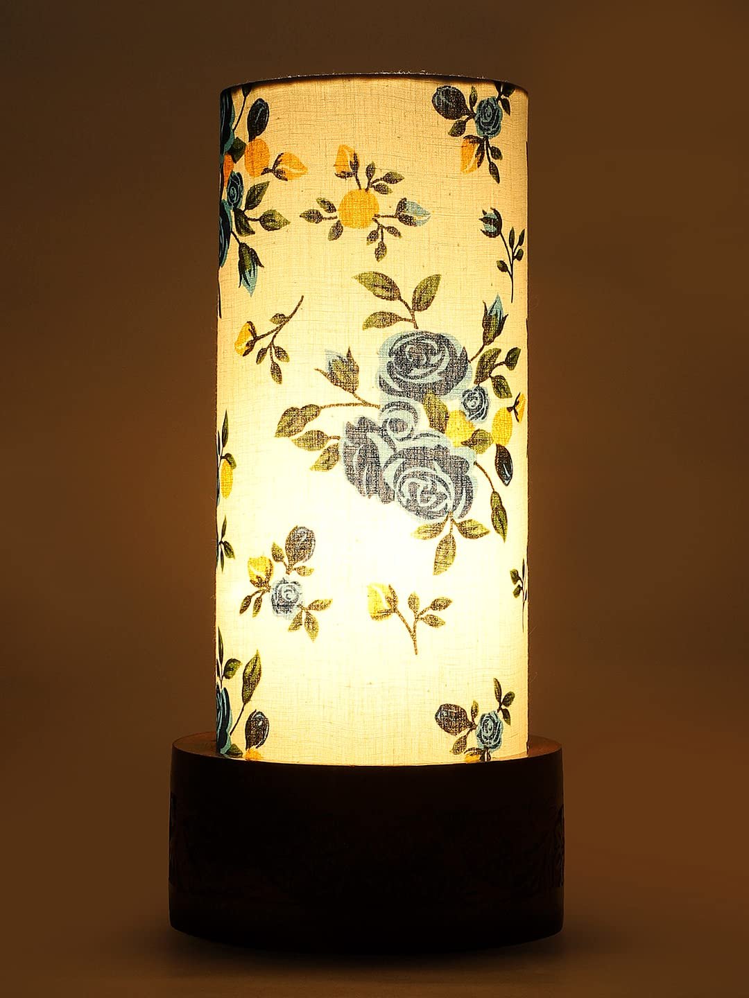 Multicolor Cotton Table lamp with Carving Wood Natural Base (Round)
