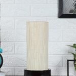 Off White Cotton Table lamp with Wood Brown Base (Round)