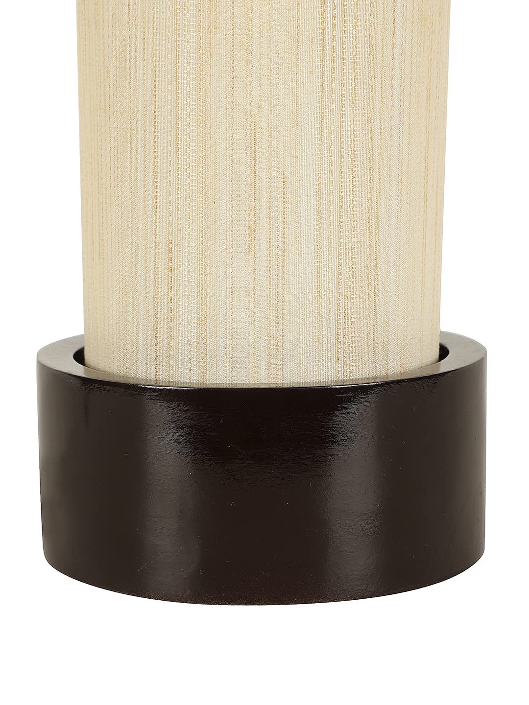 Off White Cotton Table lamp with Wood Brown Base (Round)