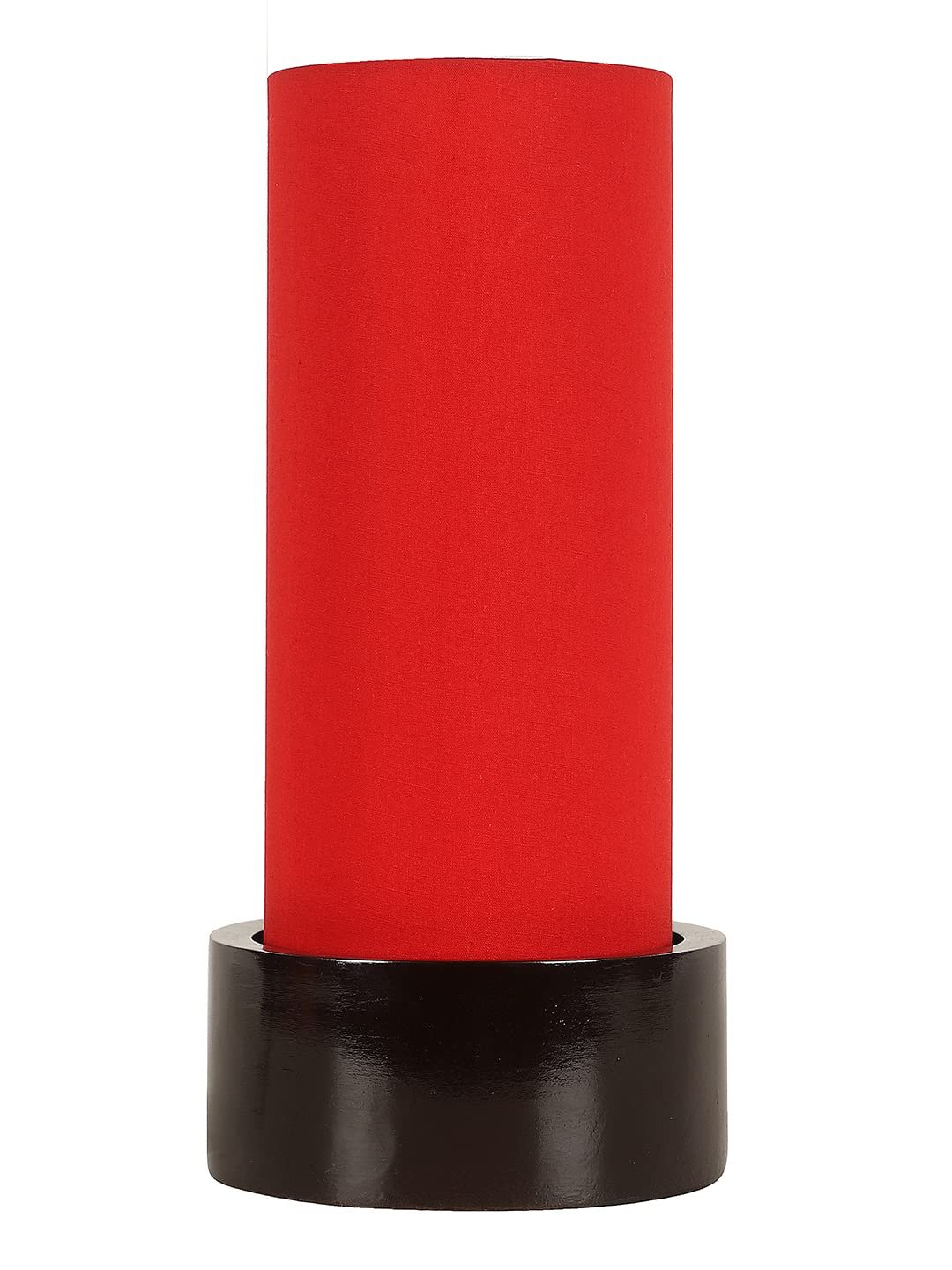 Red Cotton Table lamp with Wood Brown Base (Round)