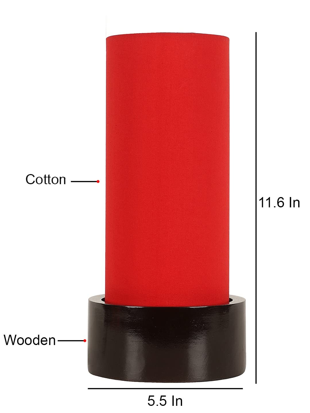 Red Cotton Table lamp with Wood Brown Base (Round)