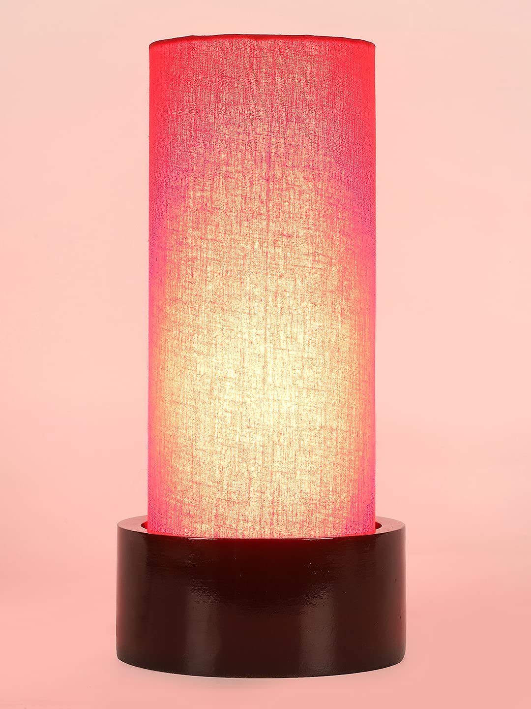 Red Cotton Table lamp with Wood Brown Base (Round)