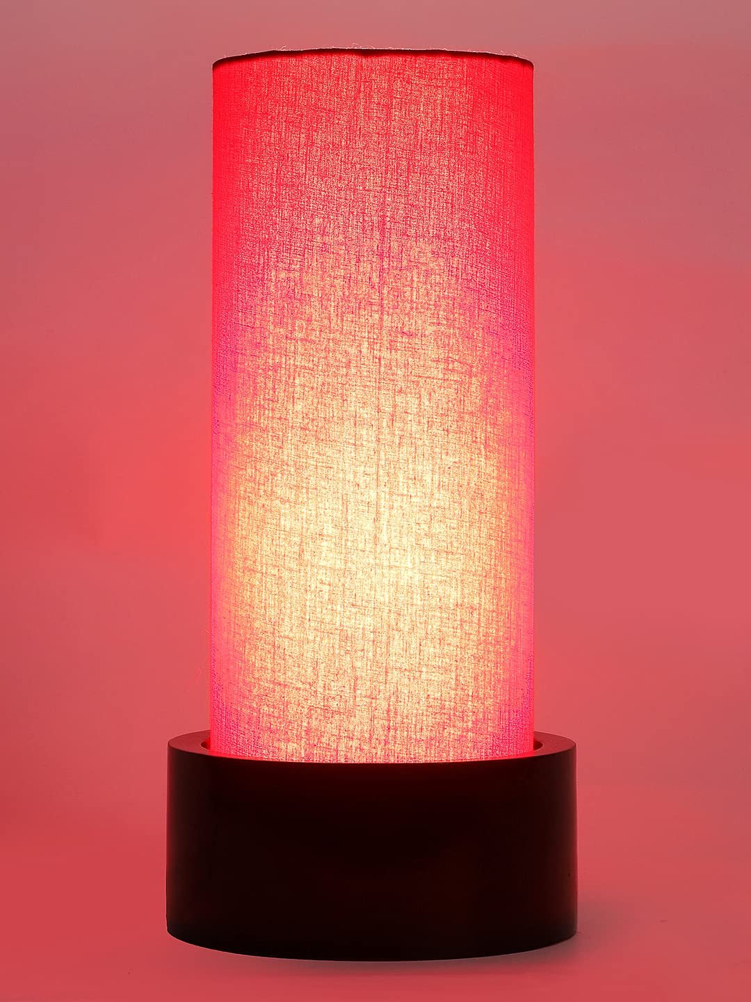 Red Cotton Table lamp with Wood Brown Base (Round)