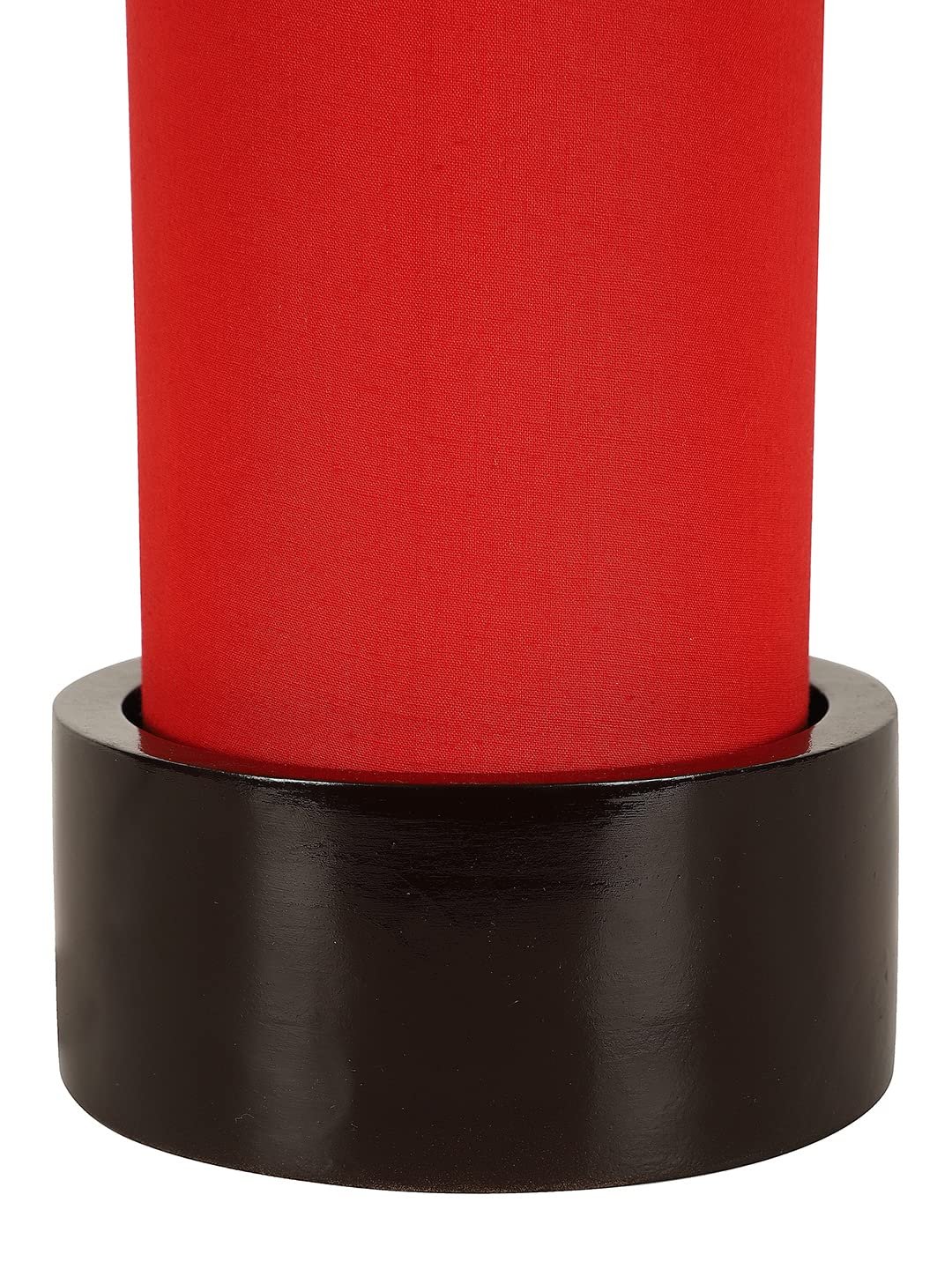 Red Cotton Table lamp with Wood Brown Base (Round)