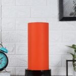 Orange Cotton Table lamp with Wood Brown Base (Round)