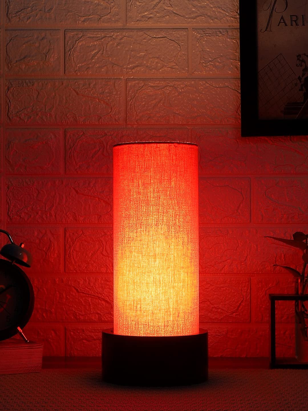 Orange Cotton Table lamp with Wood Brown Base (Round)