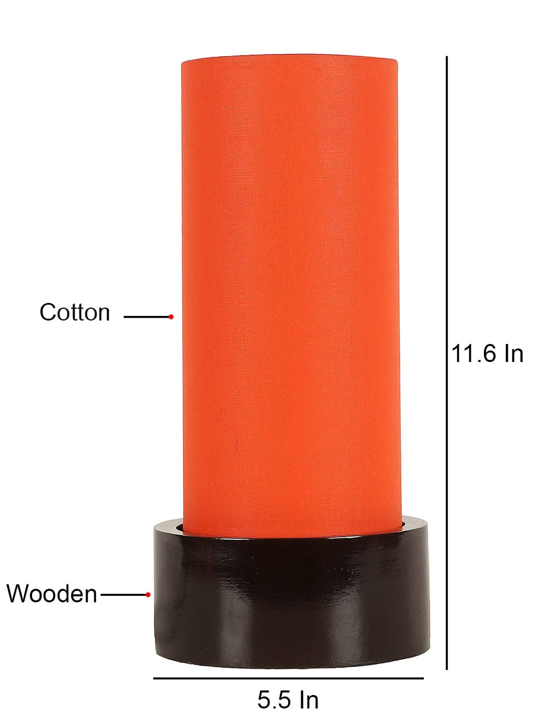 Orange Cotton Table lamp with Wood Brown Base (Round)