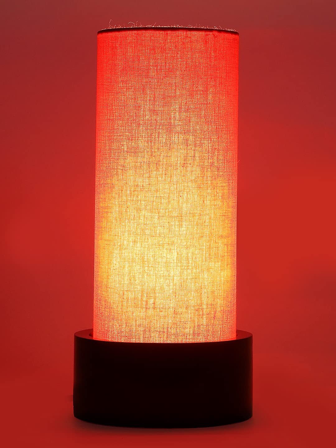 Orange Cotton Table lamp with Wood Brown Base (Round)