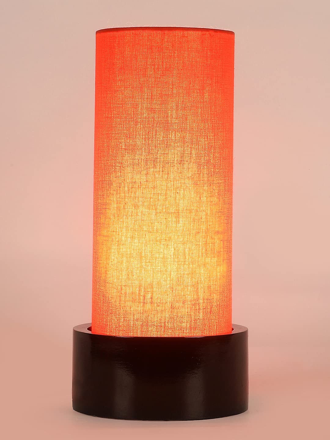 Orange Cotton Table lamp with Wood Brown Base (Round)