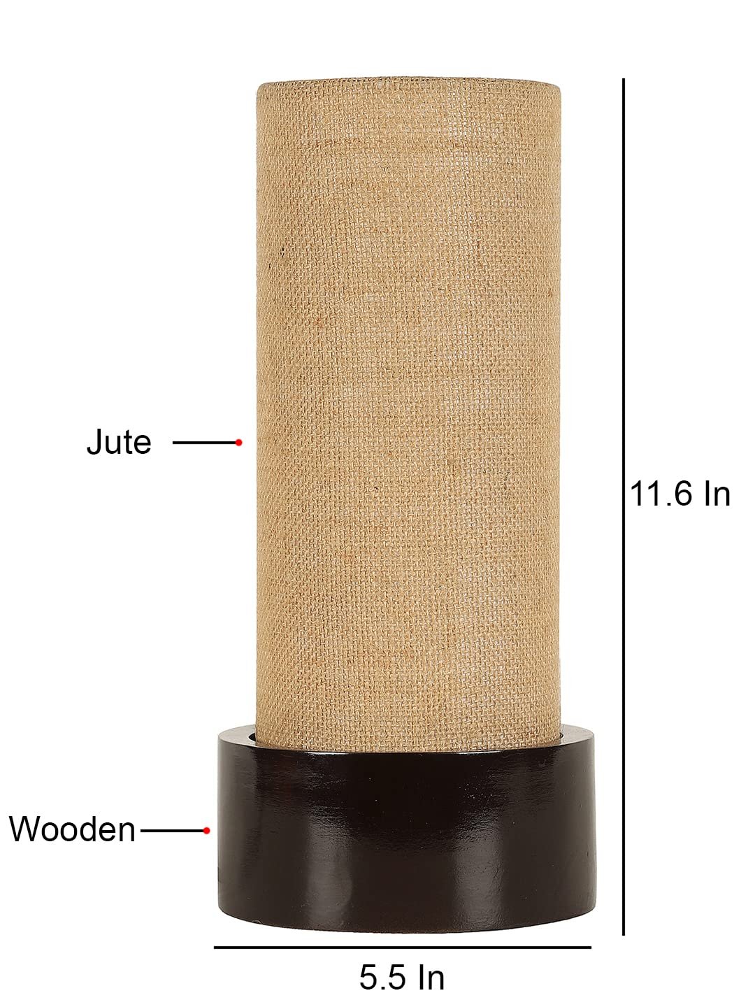 Yellow Cotton Table lamp with Carving Wood Natural Base (Round)
