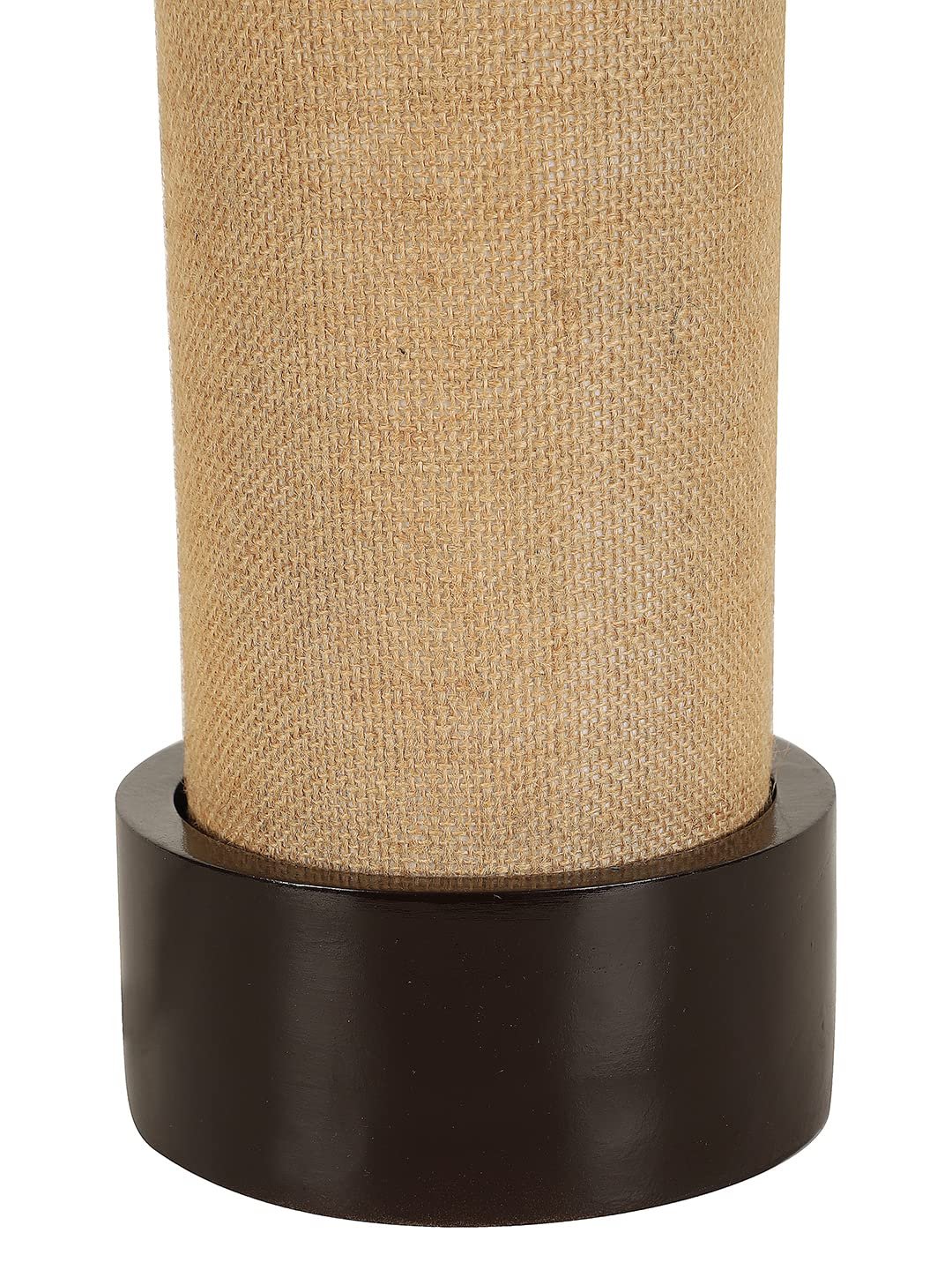 Yellow Cotton Table lamp with Carving Wood Natural Base (Round)