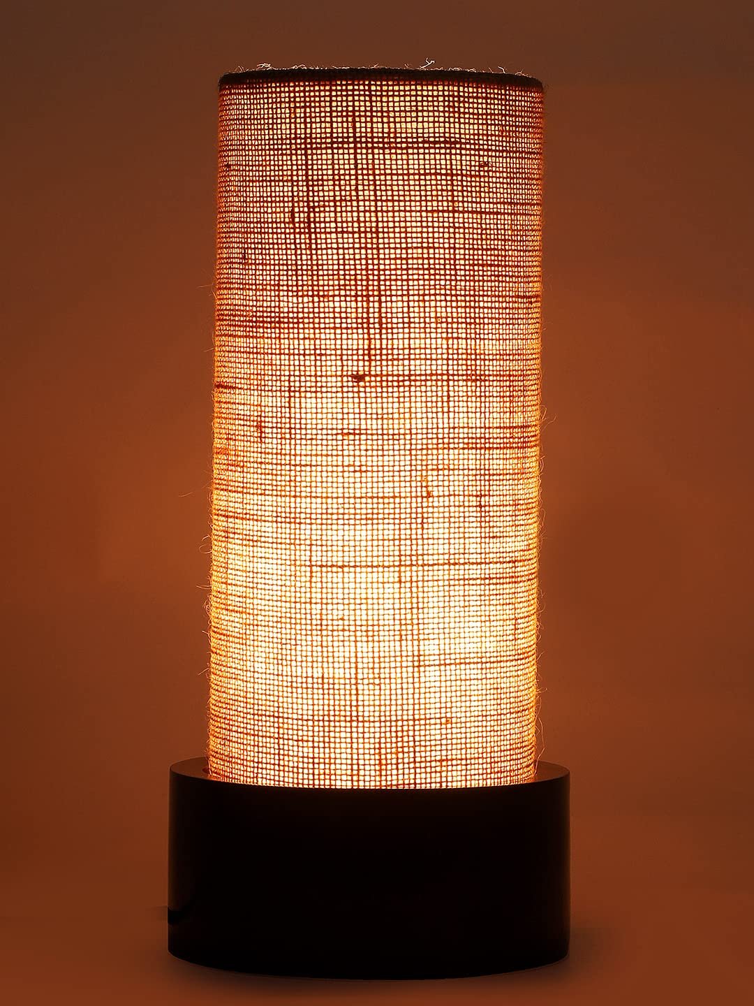 Yellow Cotton Table lamp with Carving Wood Natural Base (Round)