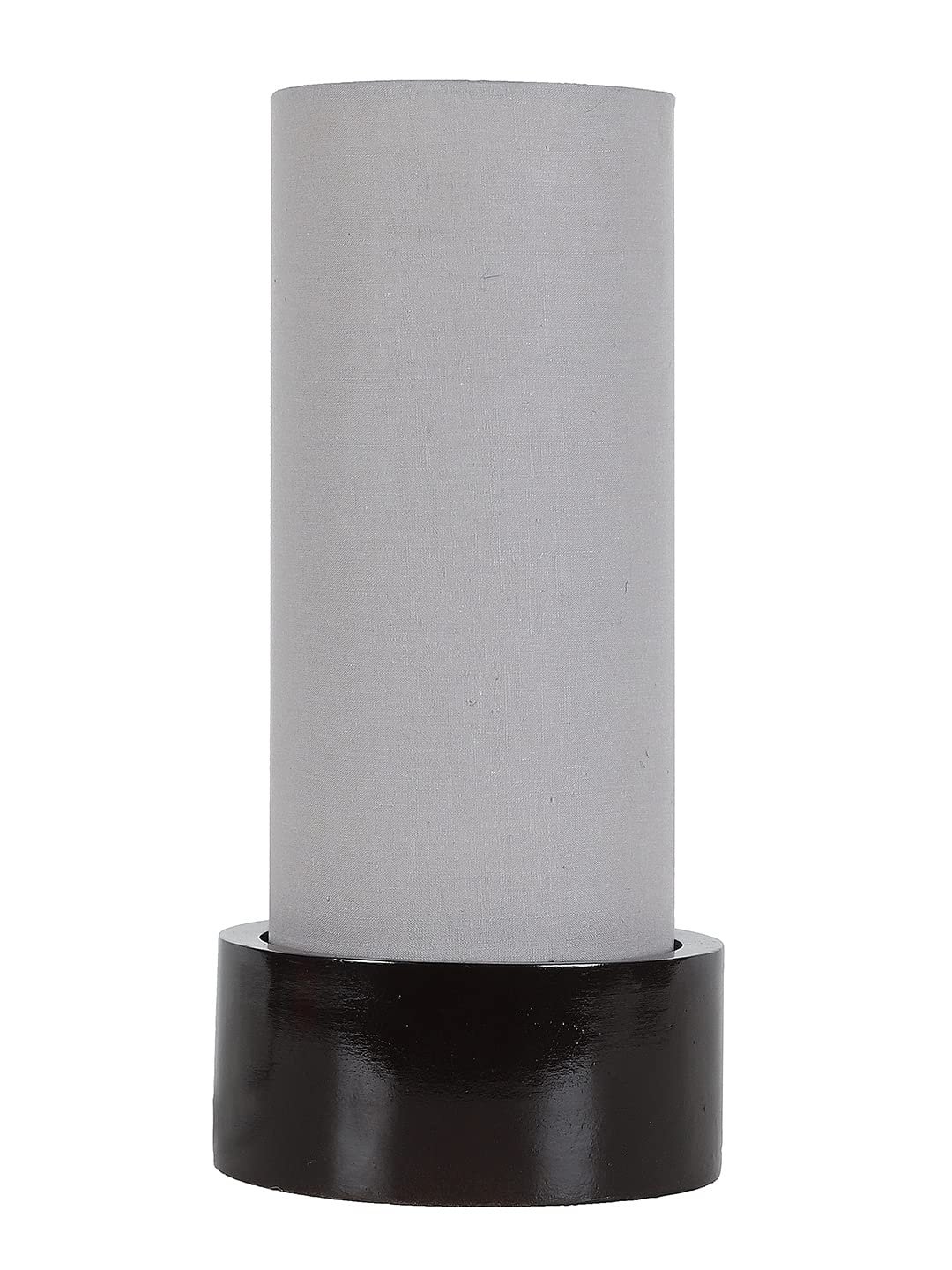 Grey Cotton Table lamp with Wood Brown Base (Round)