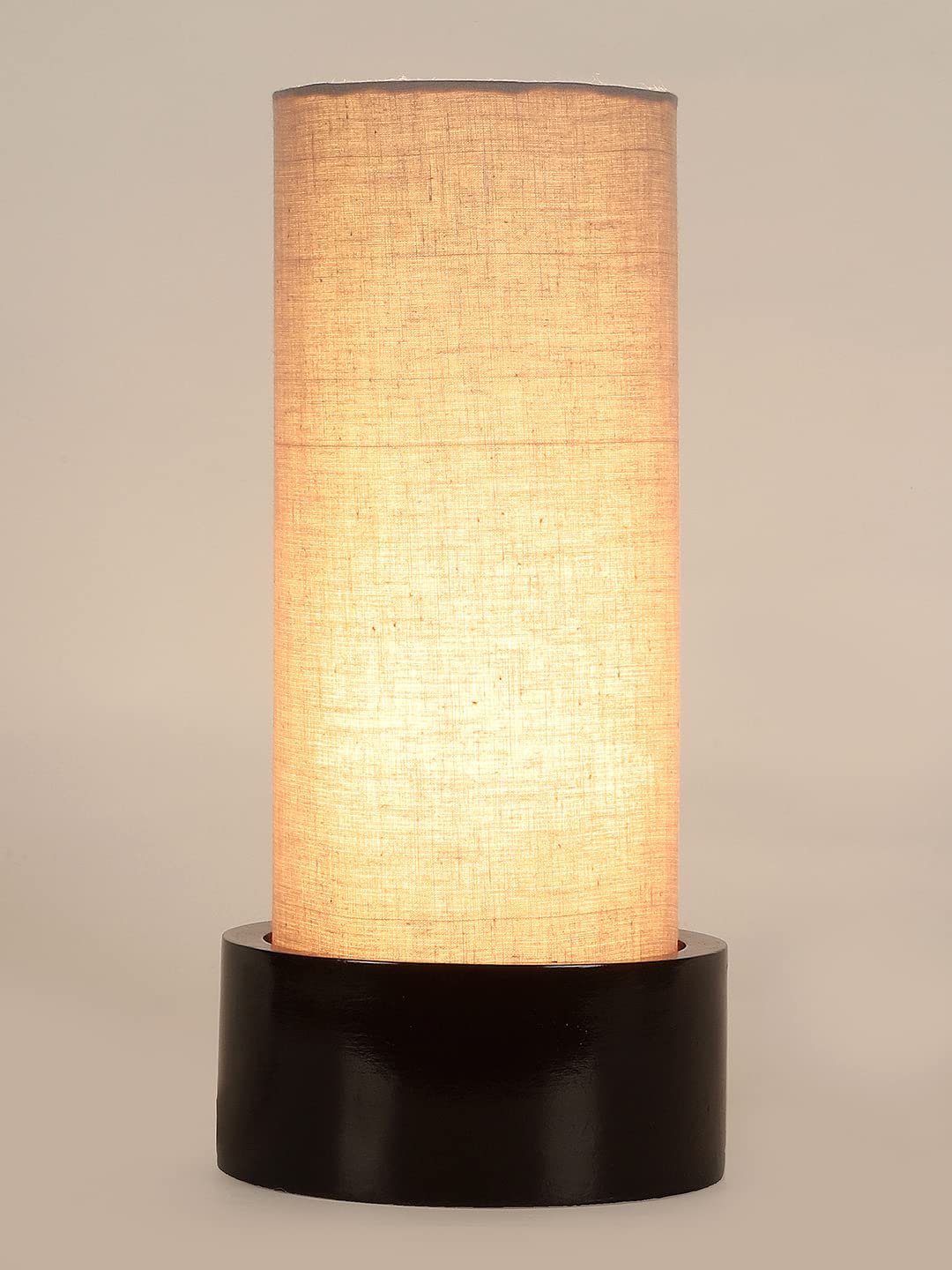 Grey Cotton Table lamp with Wood Brown Base (Round)