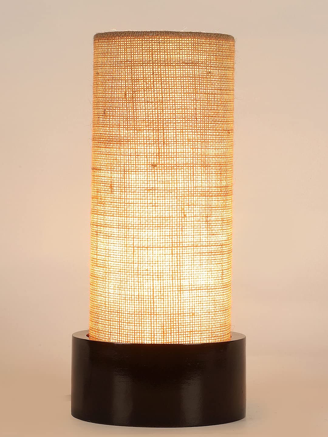 Beige Jute Table lamp with Wood Brown Base (Round)
