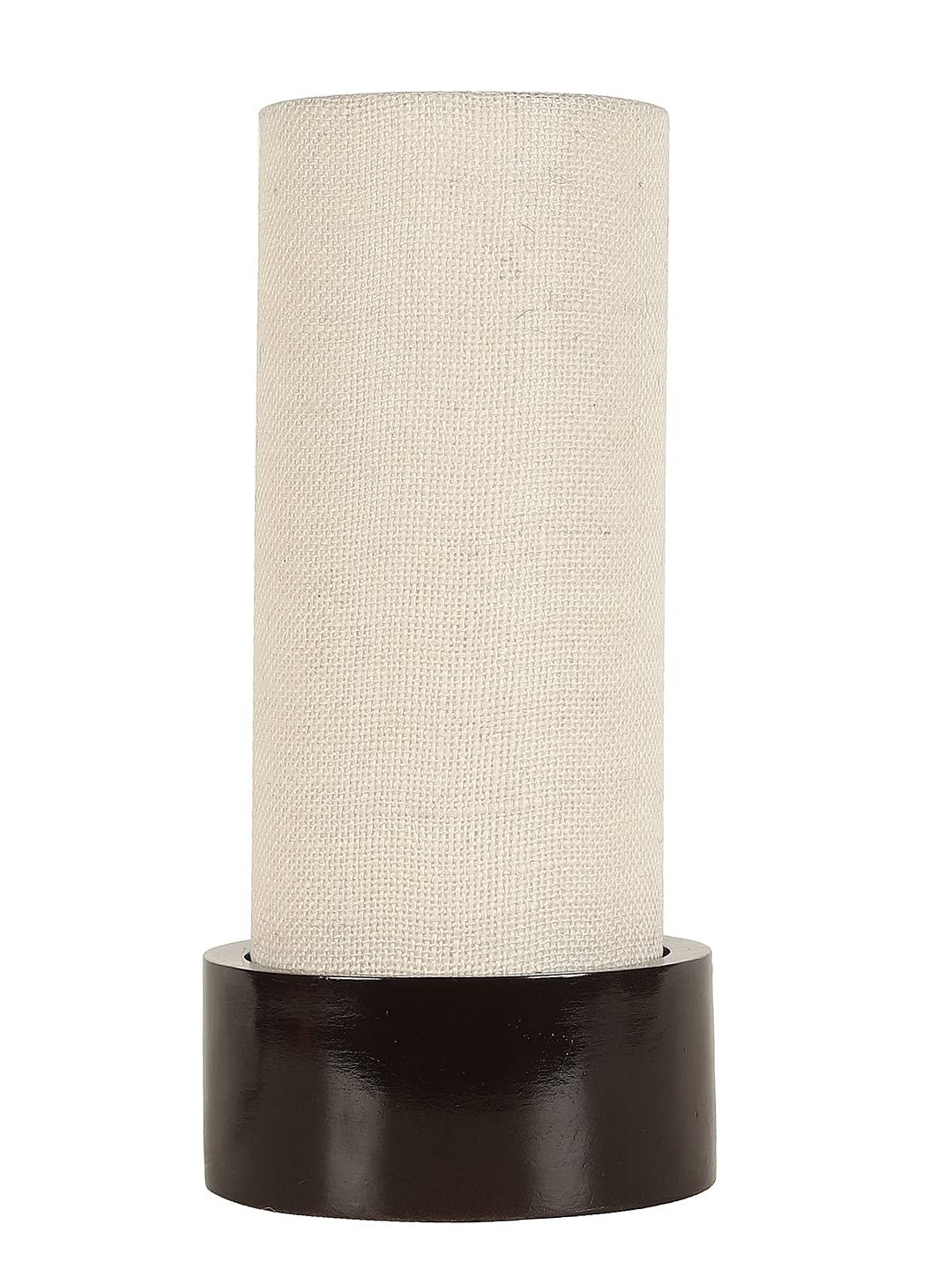 White Jute Table lamp with Wood Brown Base (Round)