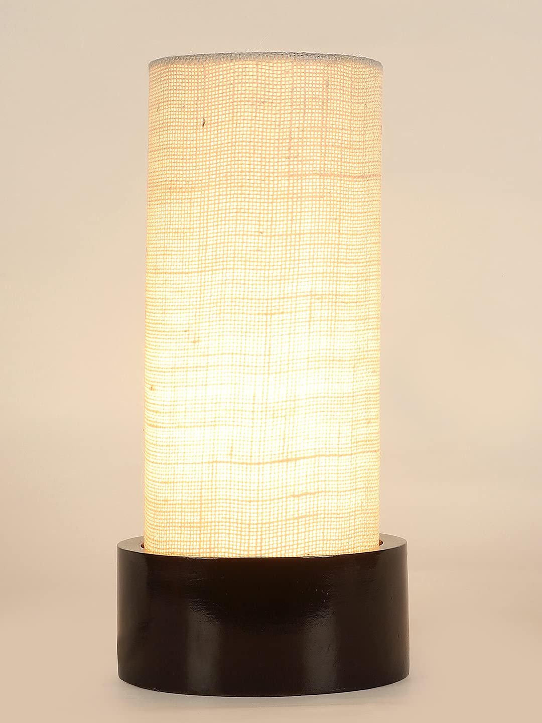 White Jute Table lamp with Wood Brown Base (Round)
