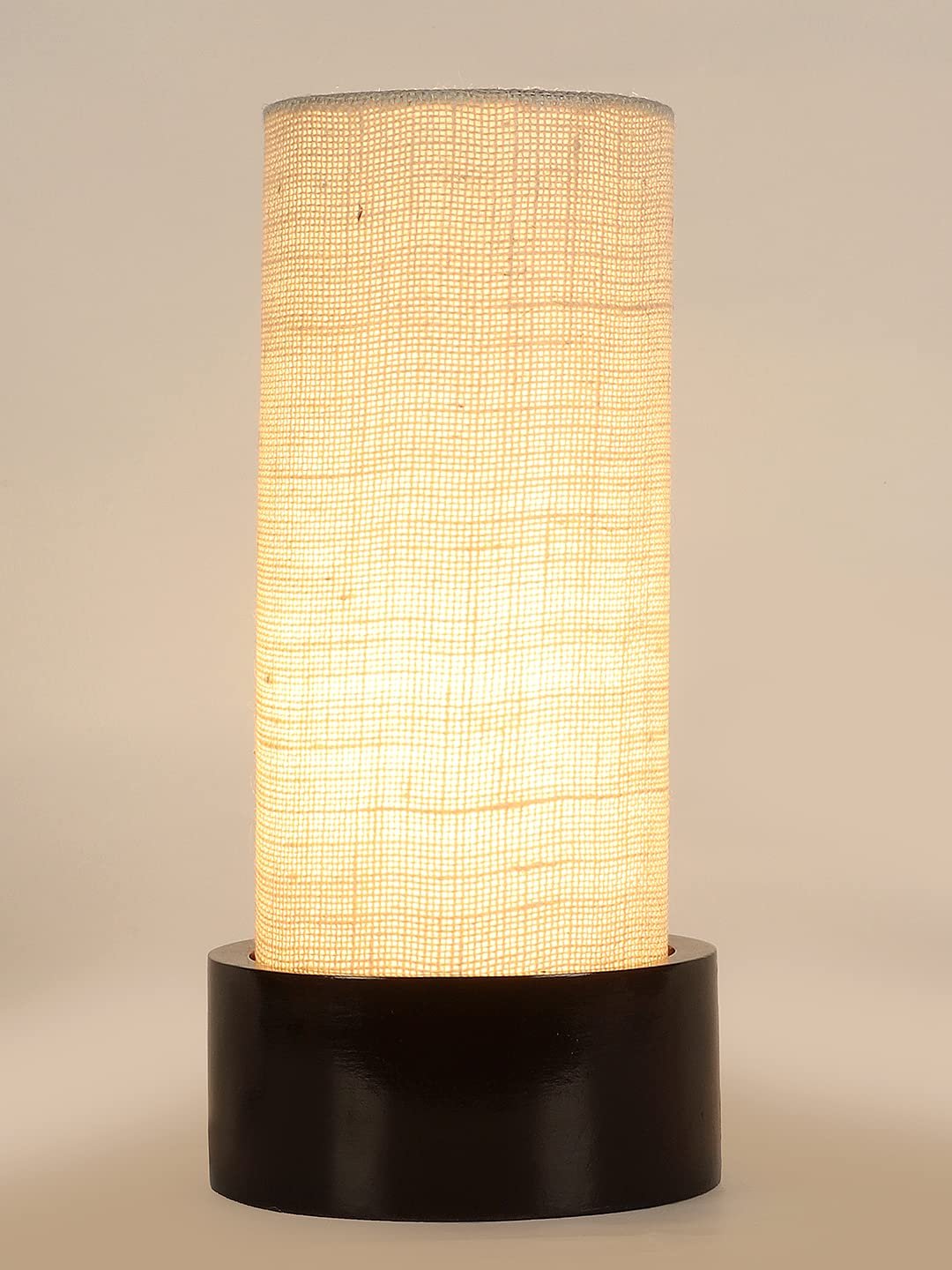 White Jute Table lamp with Wood Brown Base (Round)