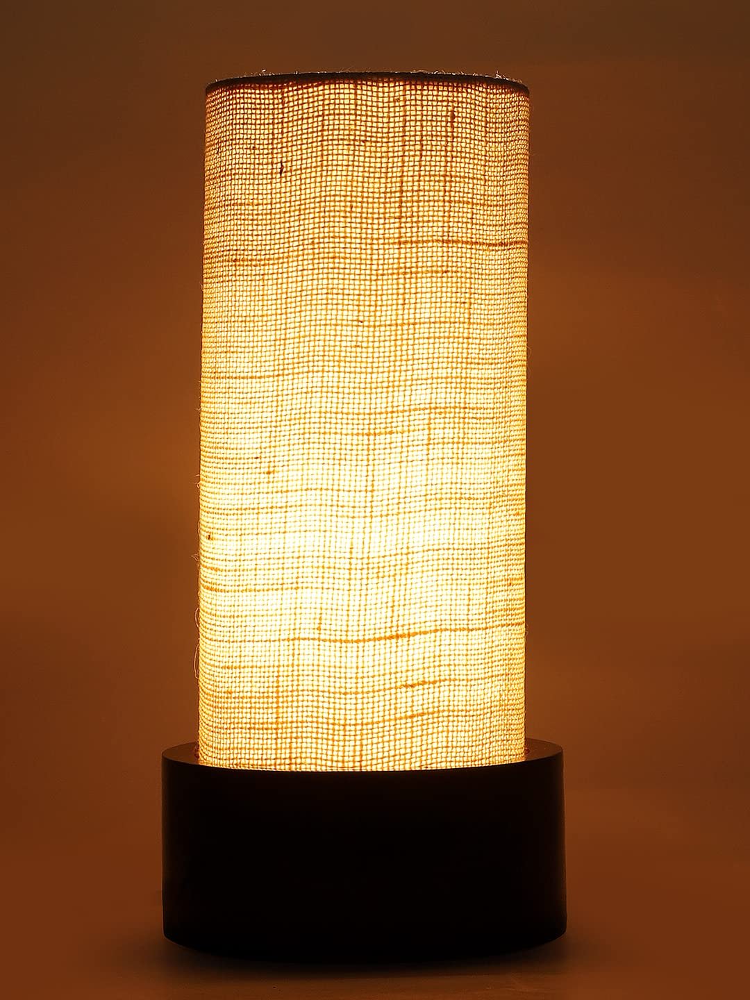 White Jute Table lamp with Wood Brown Base (Round)