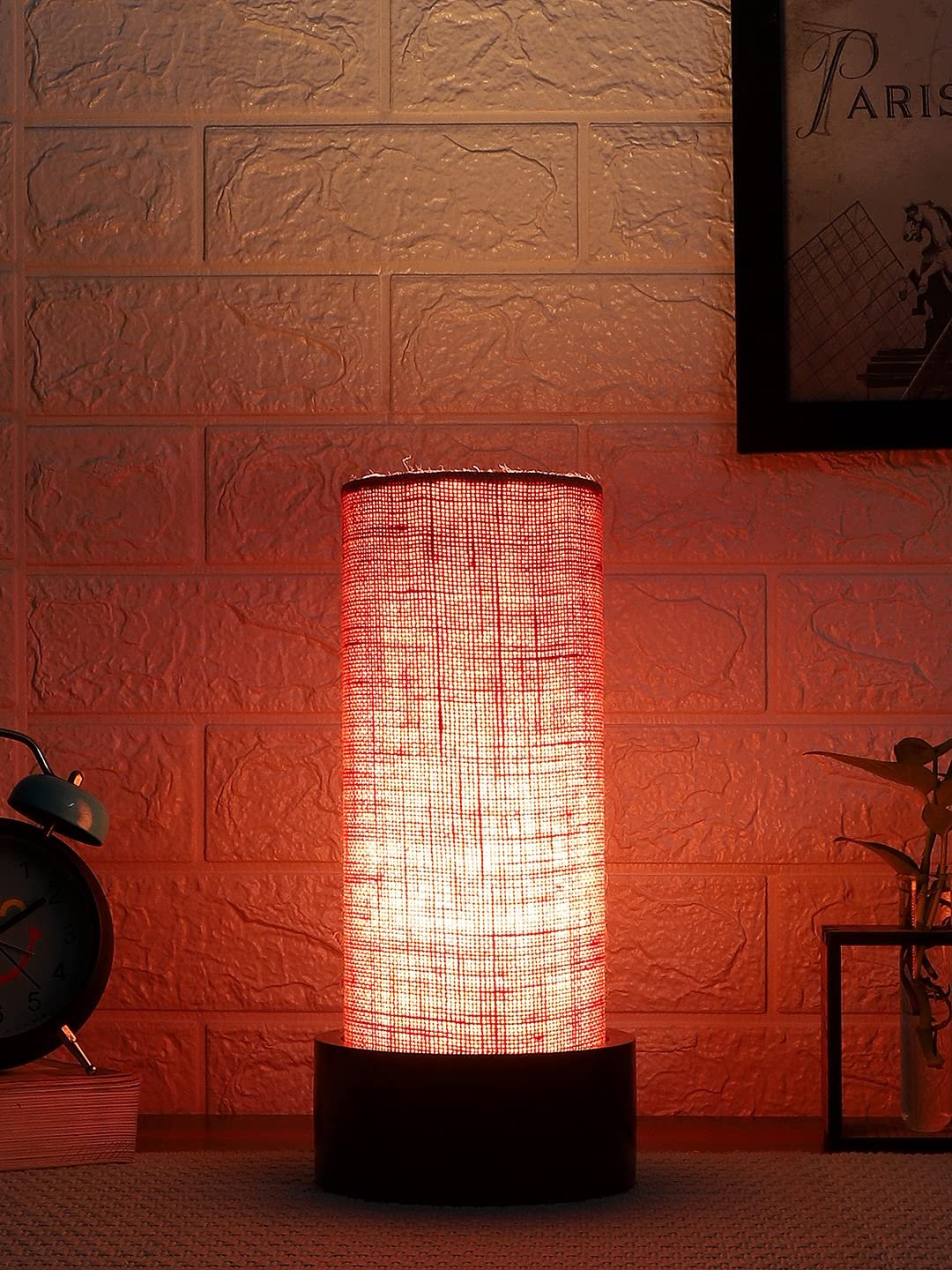 Pink Jute Table lamp with Wood Brown Base (Round)