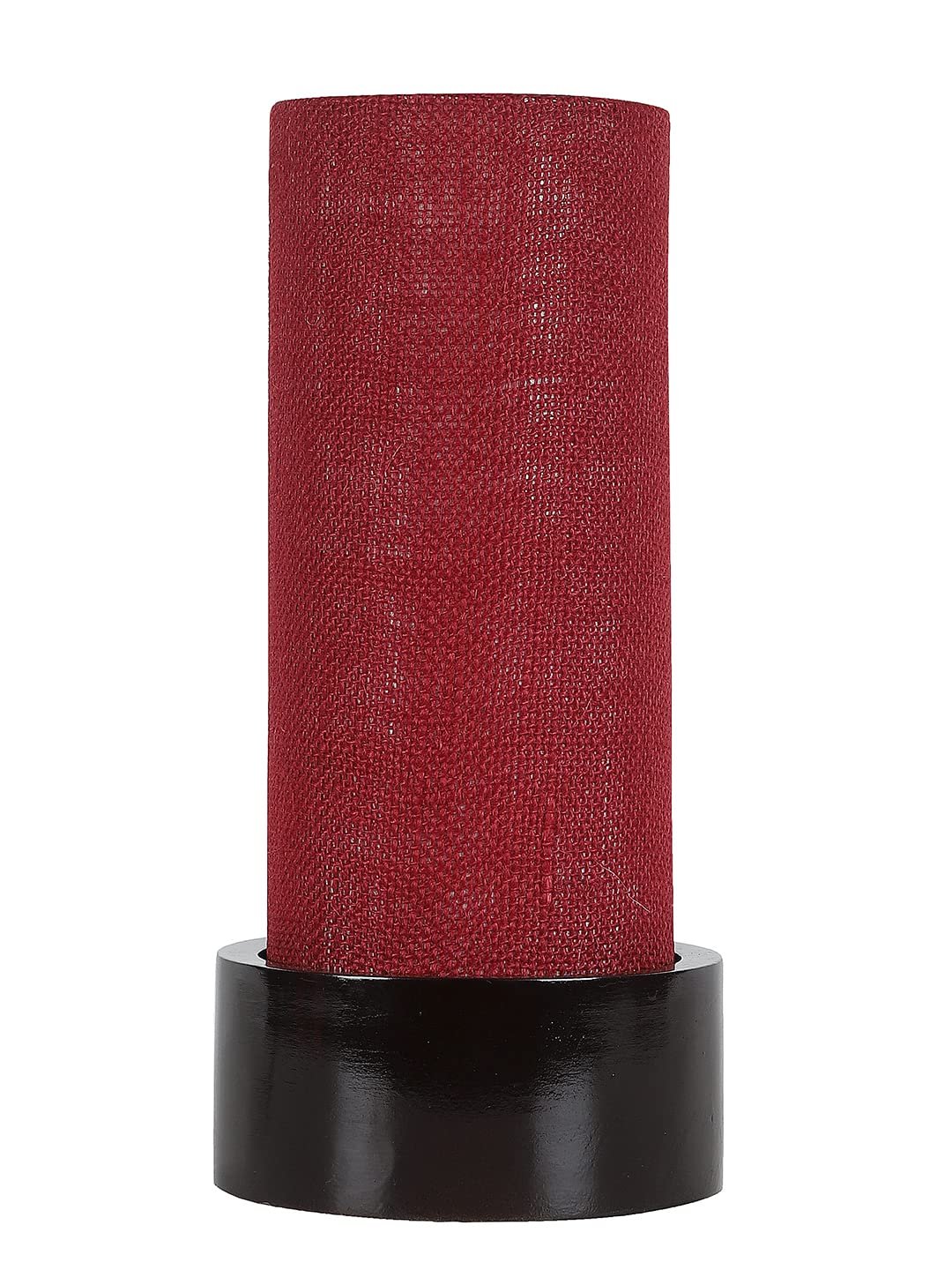 Maroon Jute Table lamp with Wood Brown Base (Round)