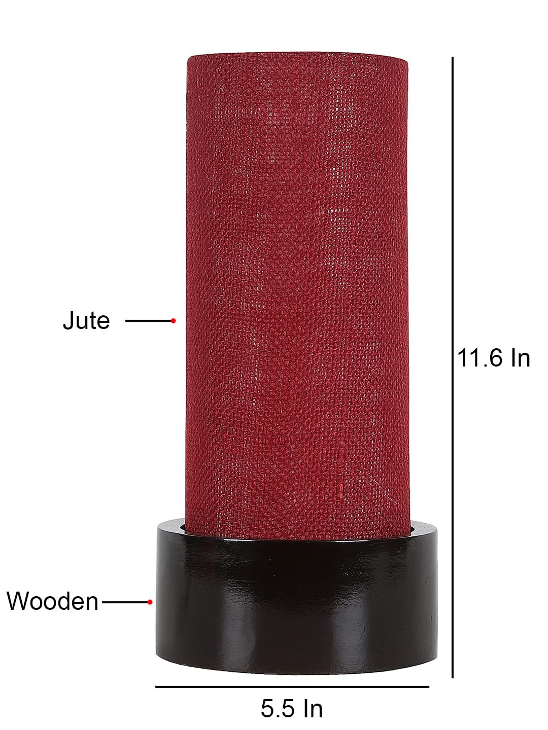 Maroon Jute Table lamp with Wood Brown Base (Round)