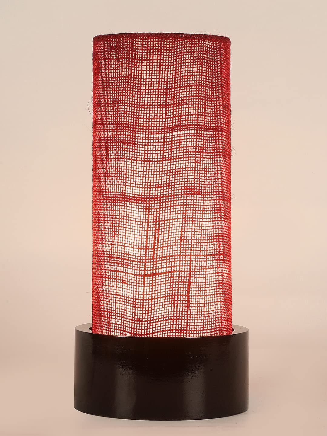 Maroon Jute Table lamp with Wood Brown Base (Round)