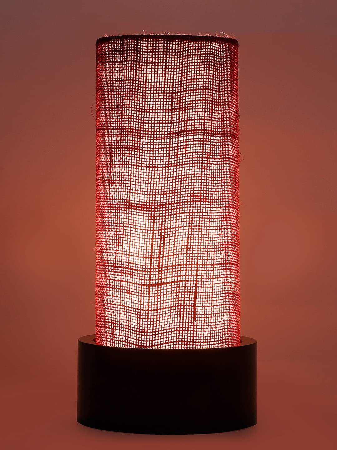 Maroon Jute Table lamp with Wood Brown Base (Round)