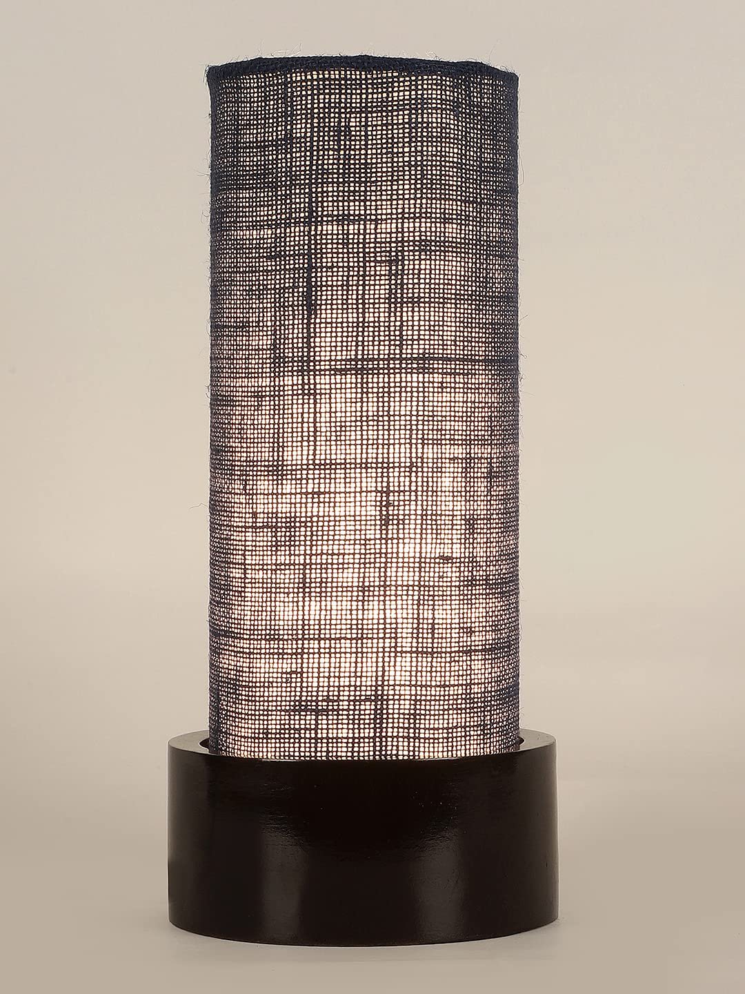 Blue Jute Table lamp with Wood Brown Base (Round)
