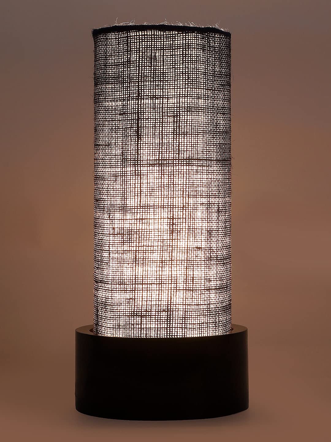 Blue Jute Table lamp with Wood Brown Base (Round)