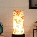 Multicolor Cotton Table lamp with Wood Brown Base (Round)