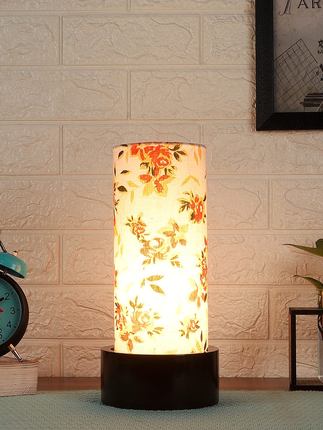 Multicolor Cotton Table lamp with Wood Brown Base (Round)