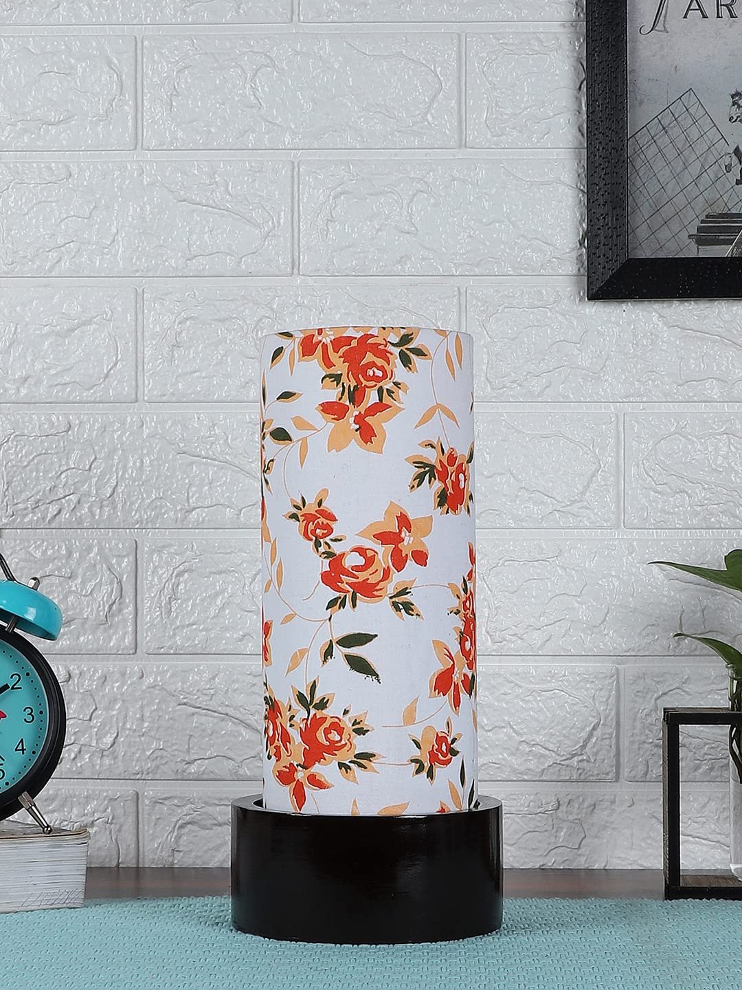 Multicolor Cotton Table lamp with Wood Brown Base (Round)