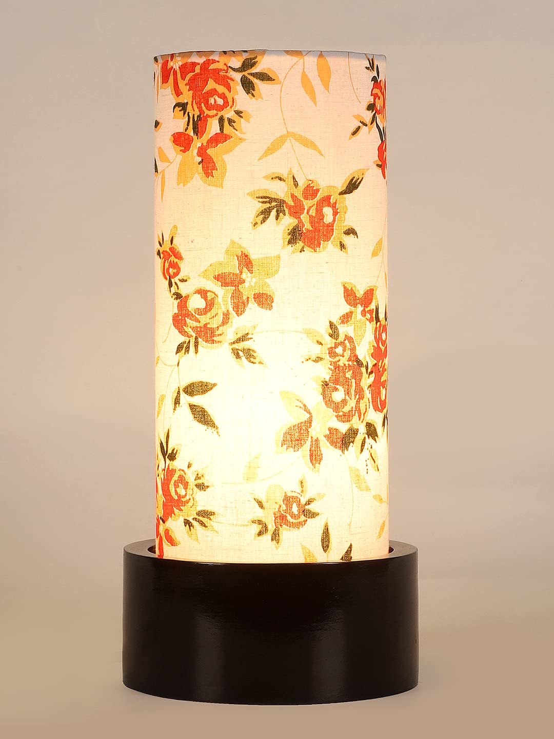 Multicolor Cotton Table lamp with Wood Brown Base (Round)