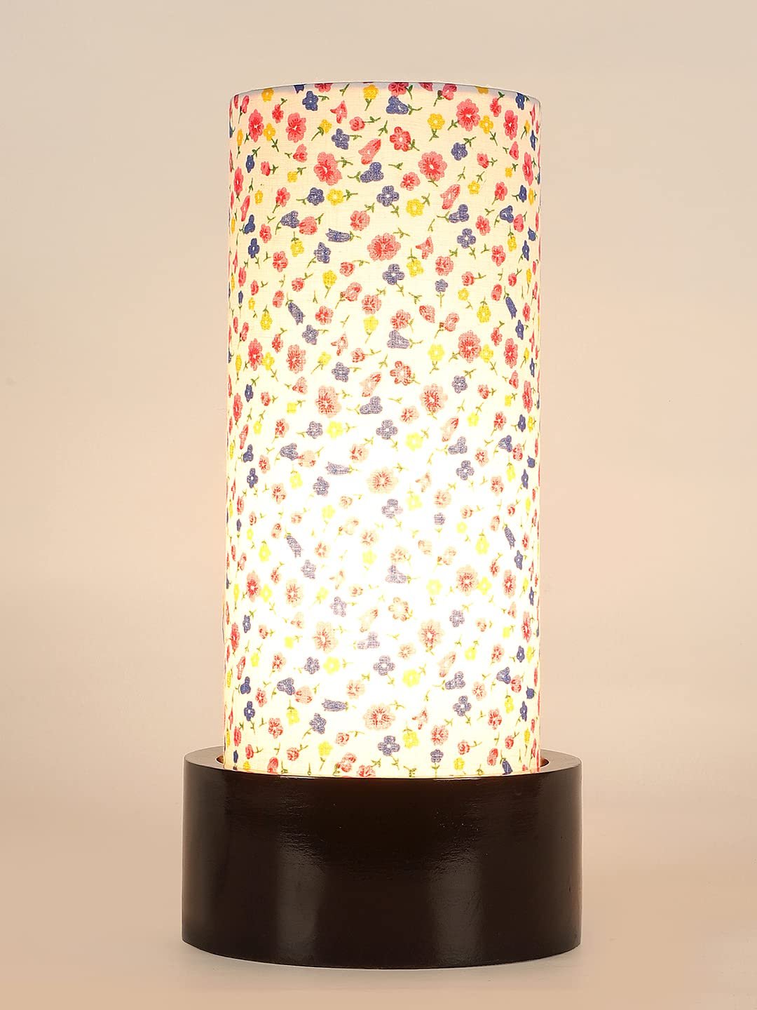 Multicolor Cotton Table lamp with Wood Brown Base (Round)