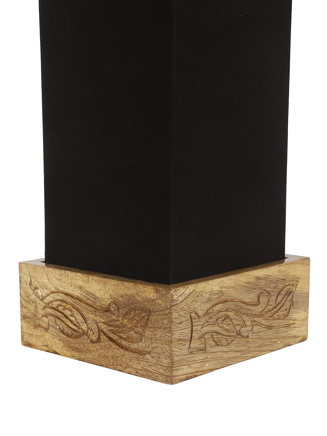 Black Cotton Table lamp with Carving Wood Natural Base