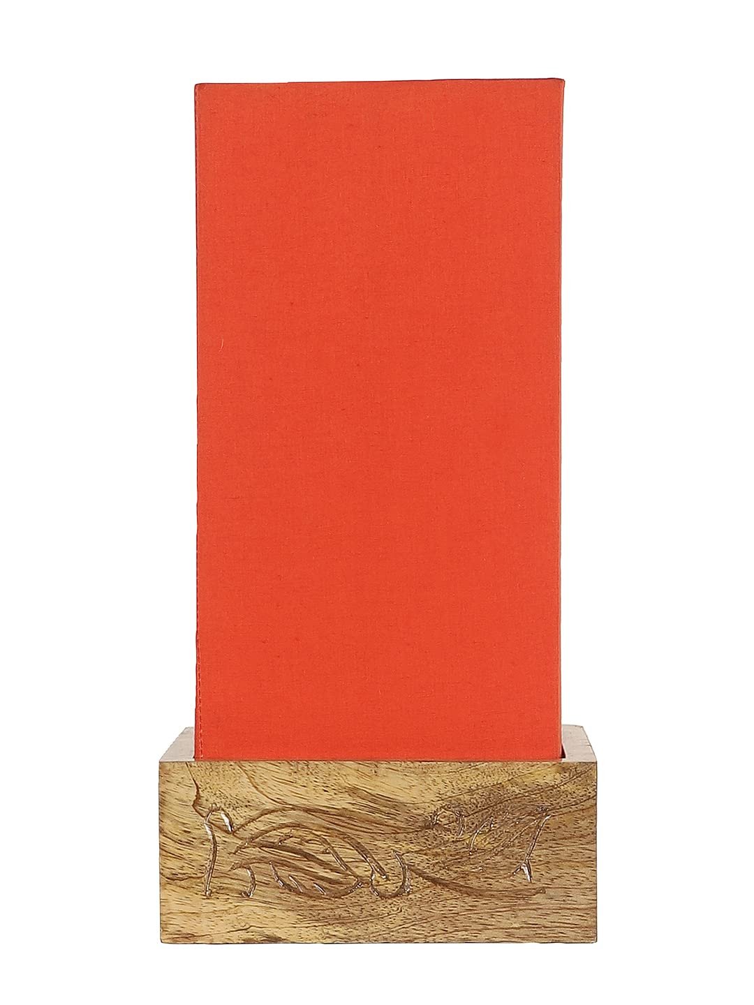 Orange Cotton Table lamp with Carving Wood Natural Base