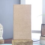 Beige Jute Table lamp with Carving Wood Natural Base