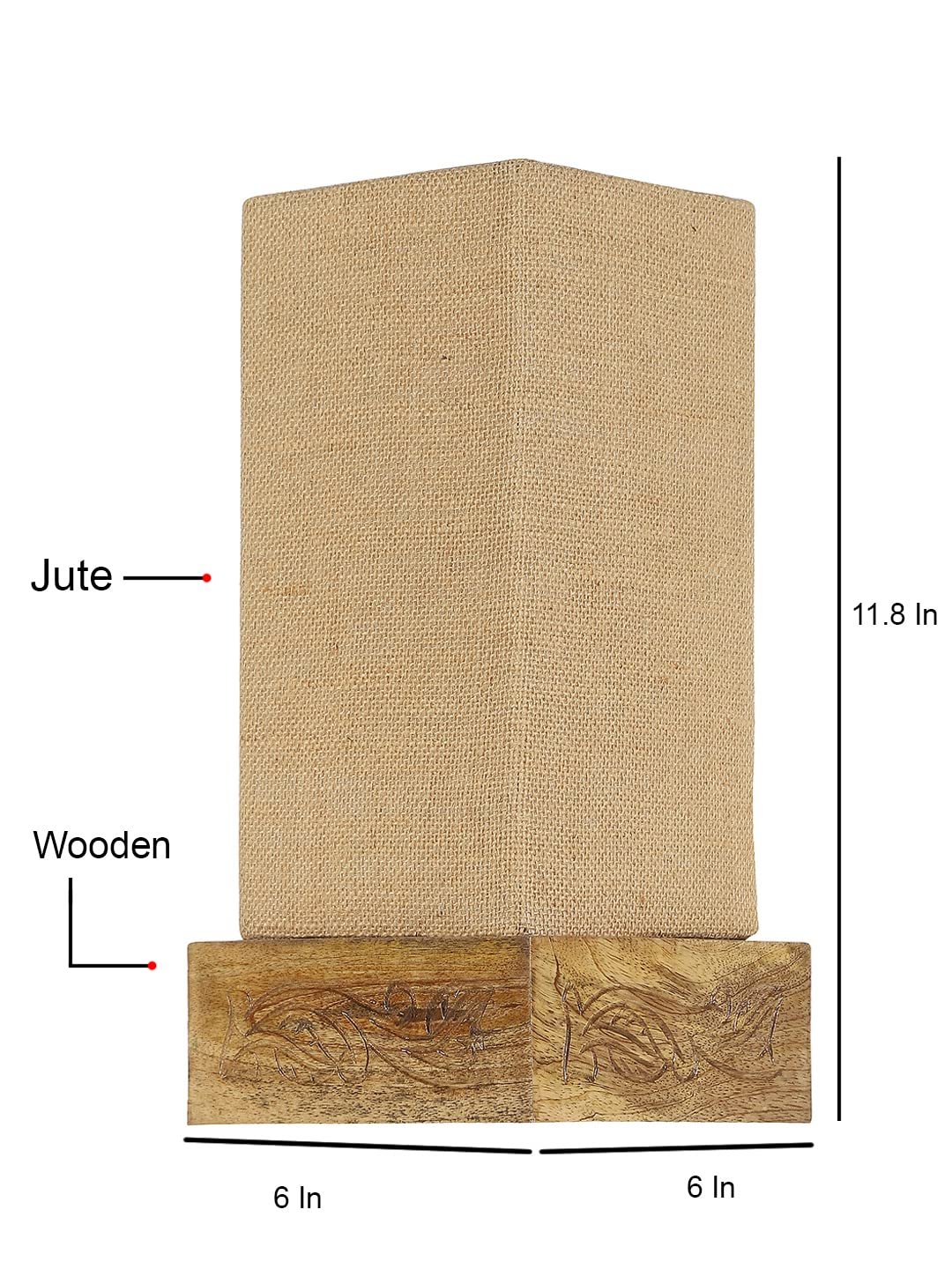 Beige Jute Table lamp with Carving Wood Natural Base