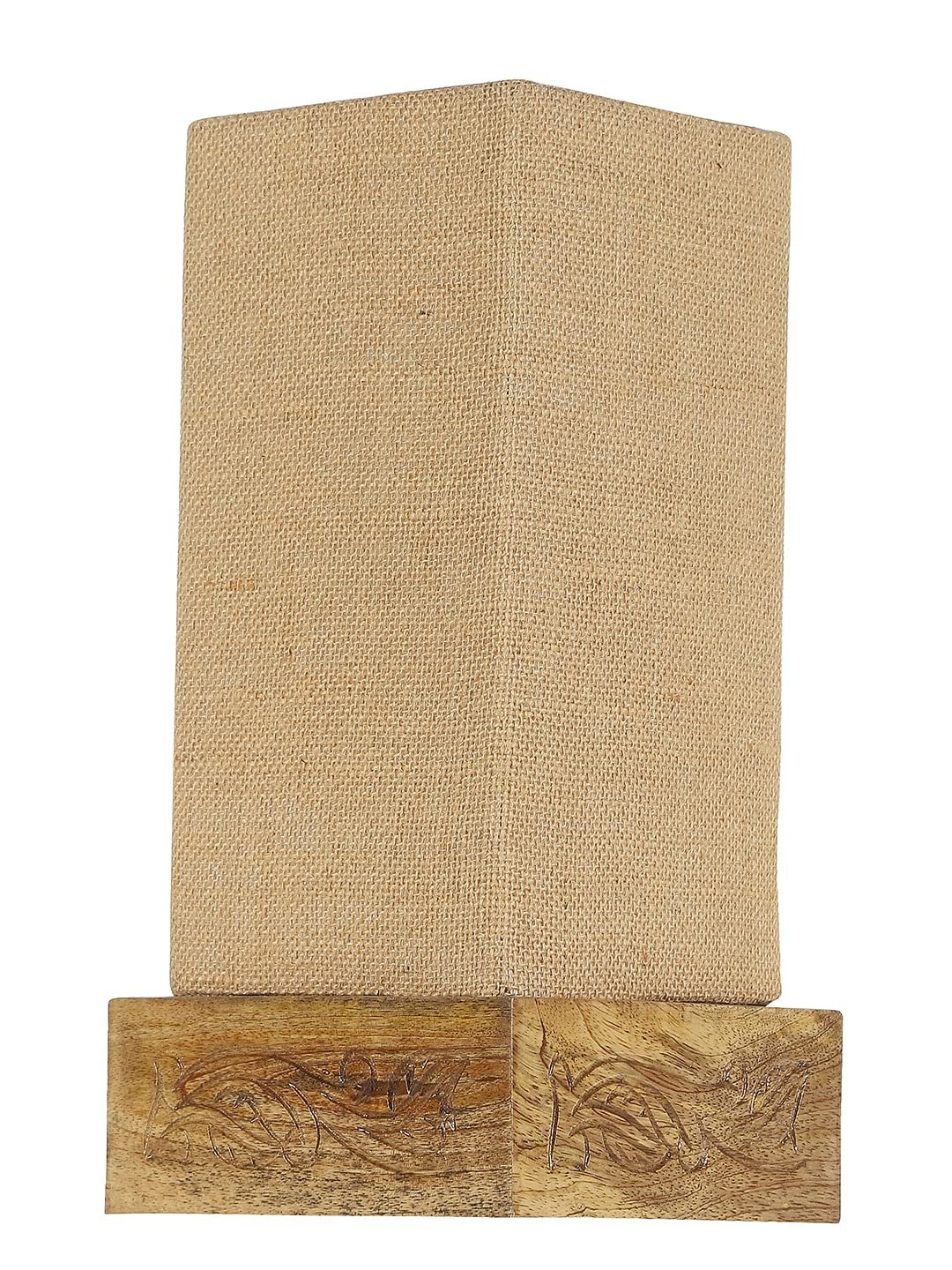 Beige Jute Table lamp with Carving Wood Natural Base
