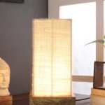 White Jute Table lamp with Carving Wood Natural Base
