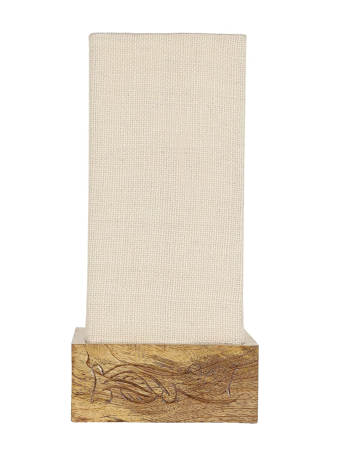 White Jute Table lamp with Carving Wood Natural Base