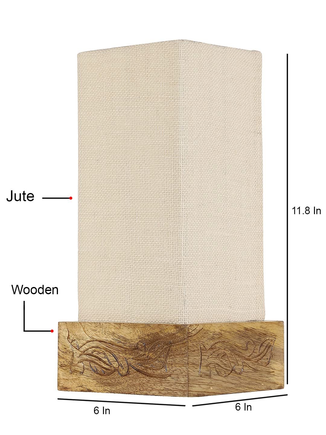 White Jute Table lamp with Carving Wood Natural Base