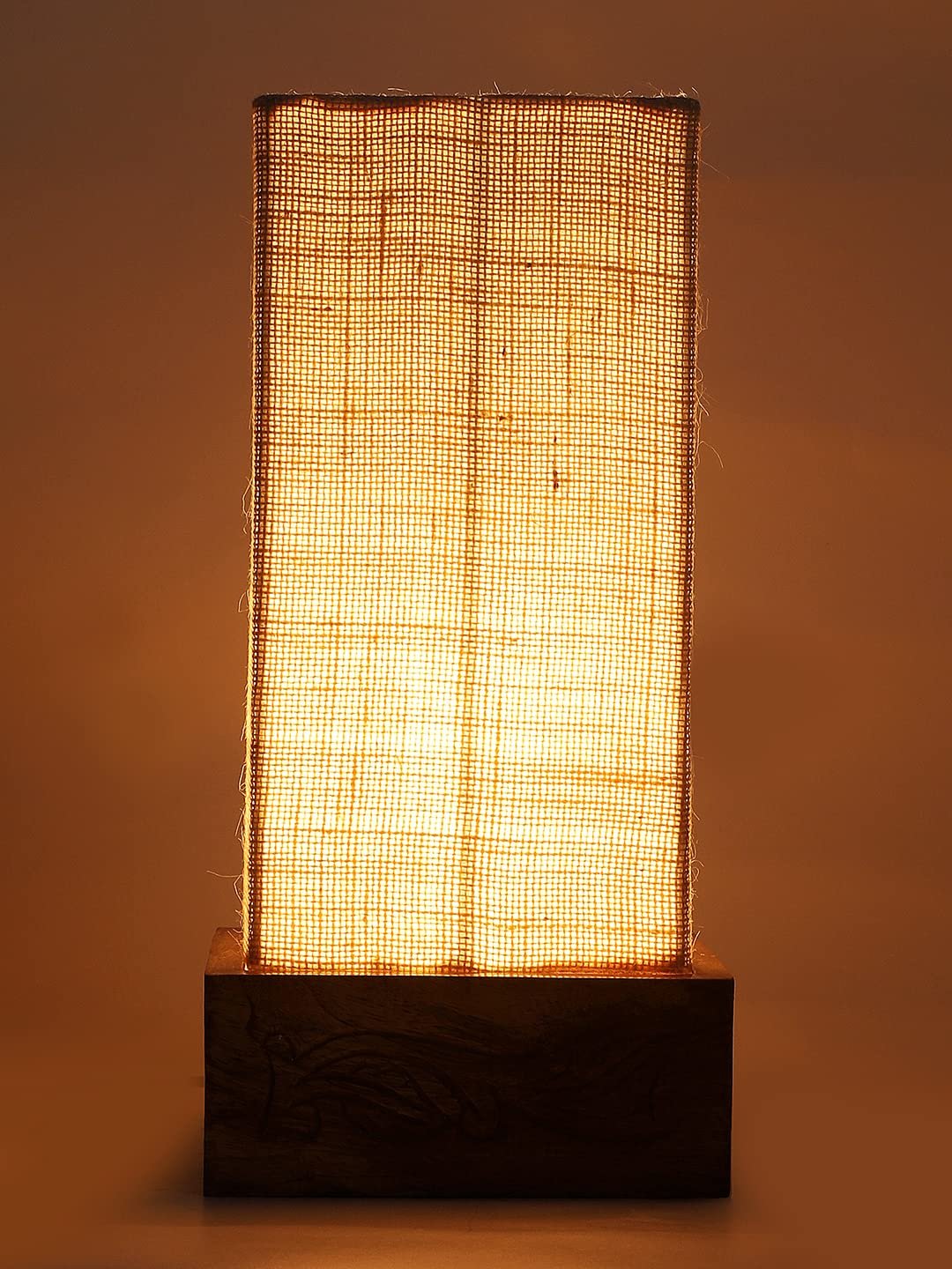 White Jute Table lamp with Carving Wood Natural Base
