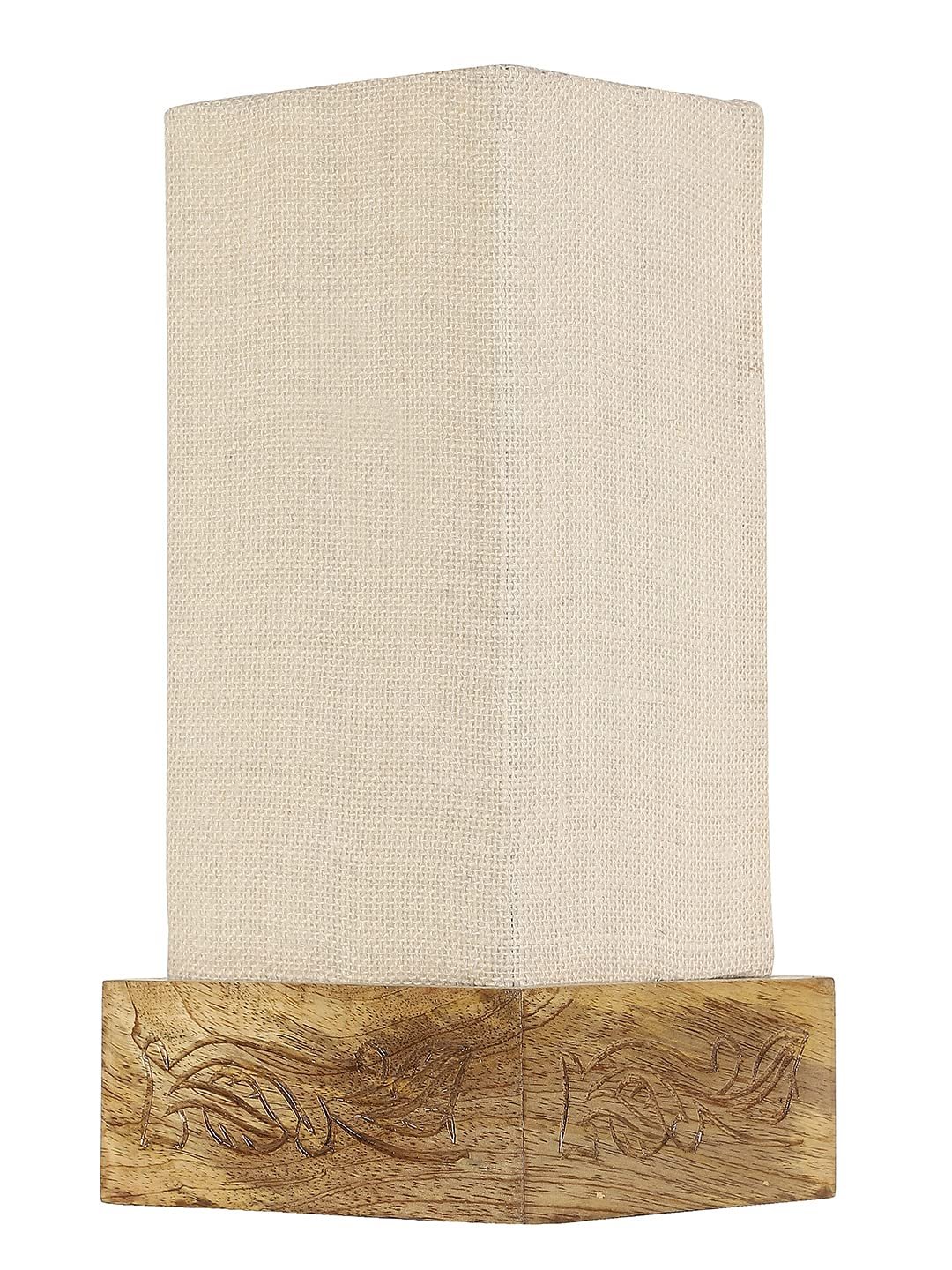 White Jute Table lamp with Carving Wood Natural Base