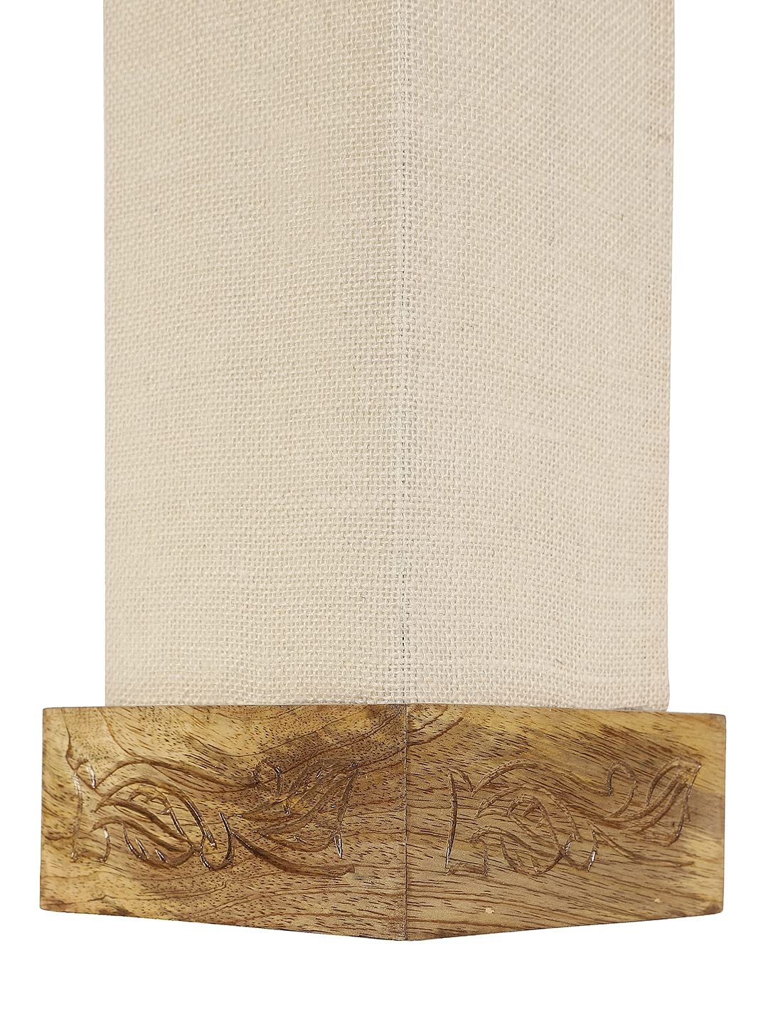 White Jute Table lamp with Carving Wood Natural Base