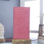 Pink Jute Table lamp with Carving Wood Natural Base