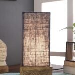 Blue Jute Table lamp with Carving Wood Natural Base