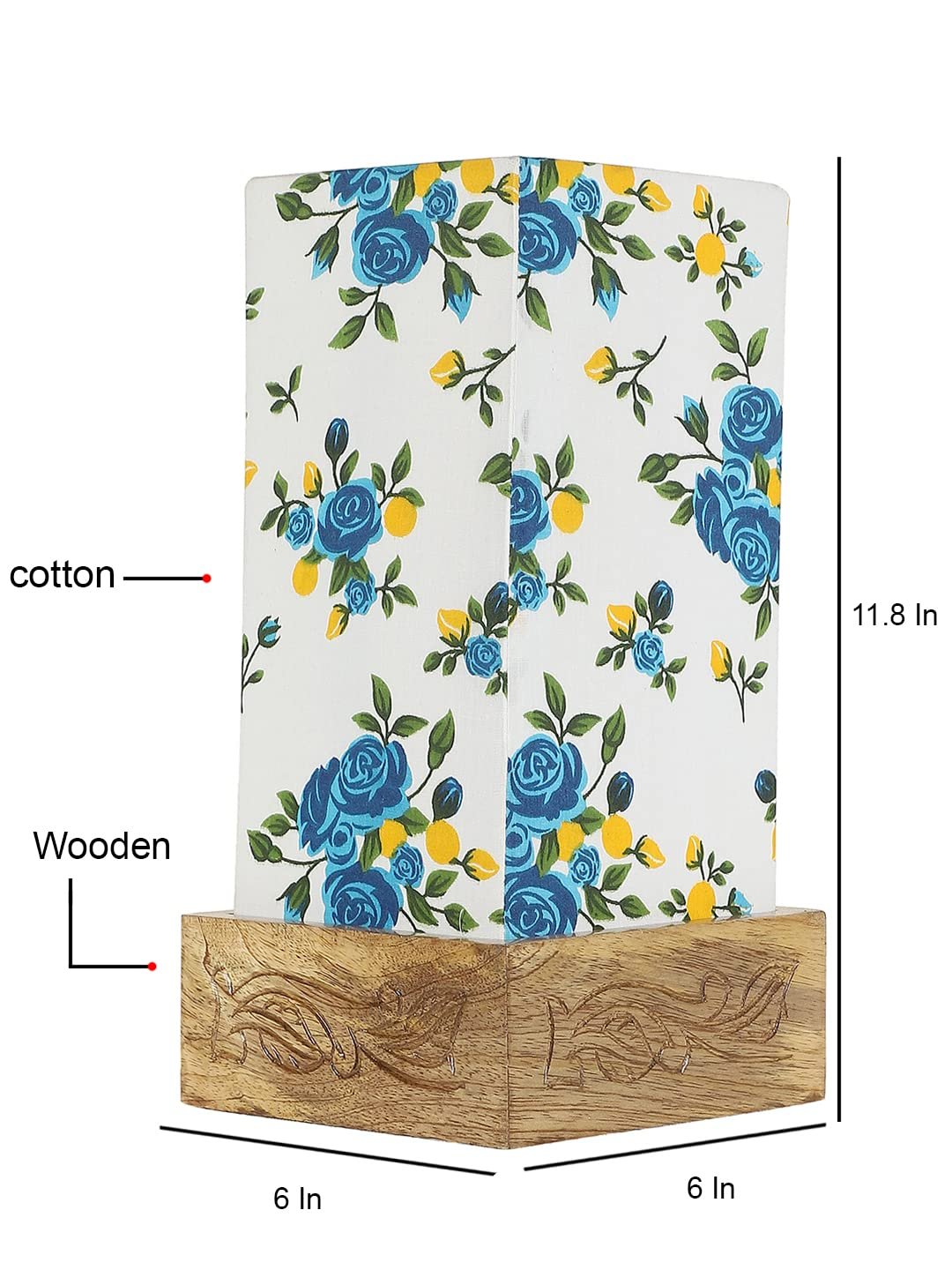 Multicolor Cotton Table lamp with Carving Wood Natural Base