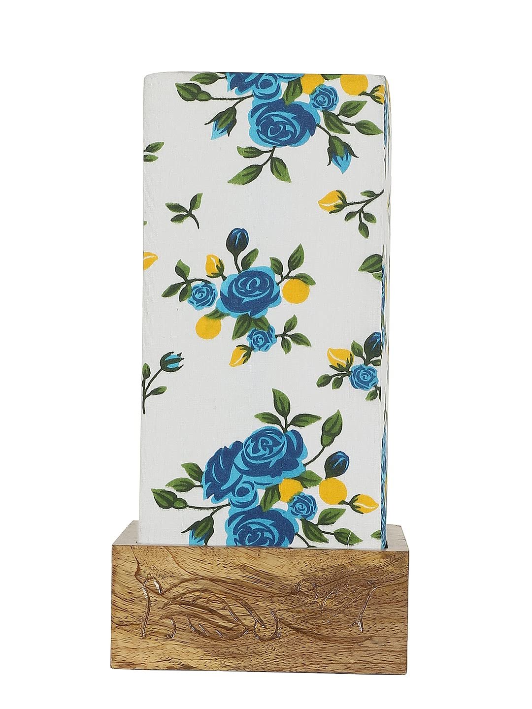 Multicolor Cotton Table lamp with Carving Wood Natural Base